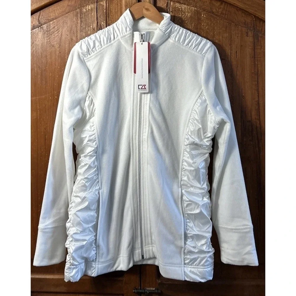 NWT Women's Cutter and Buck Golf Full Zip Jacket Sz Large Pockets Side Ruching